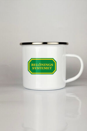 Belöningssystemet kaffemugg i vit emalj
