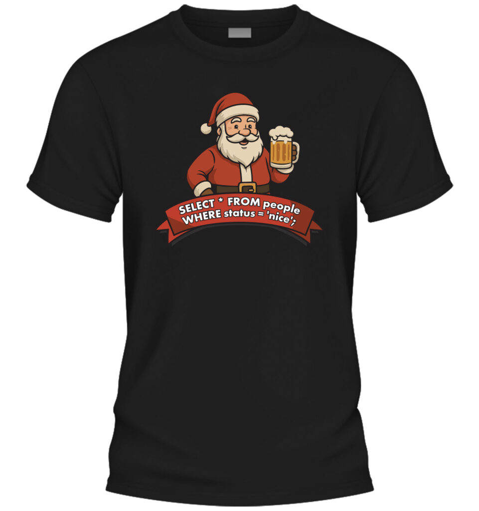 Svart t-shirt med tryck "SELECT * FROM people where status=nice.