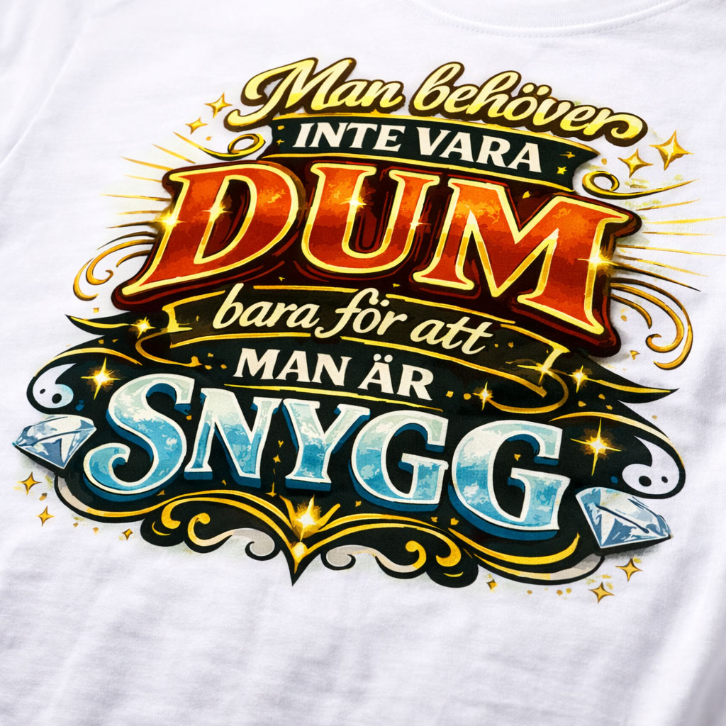 Humoristisk t-shirt med trycket "Man behöver inte vara dum bara för att man är snygg". En statement-t-shirt från HeyMerch